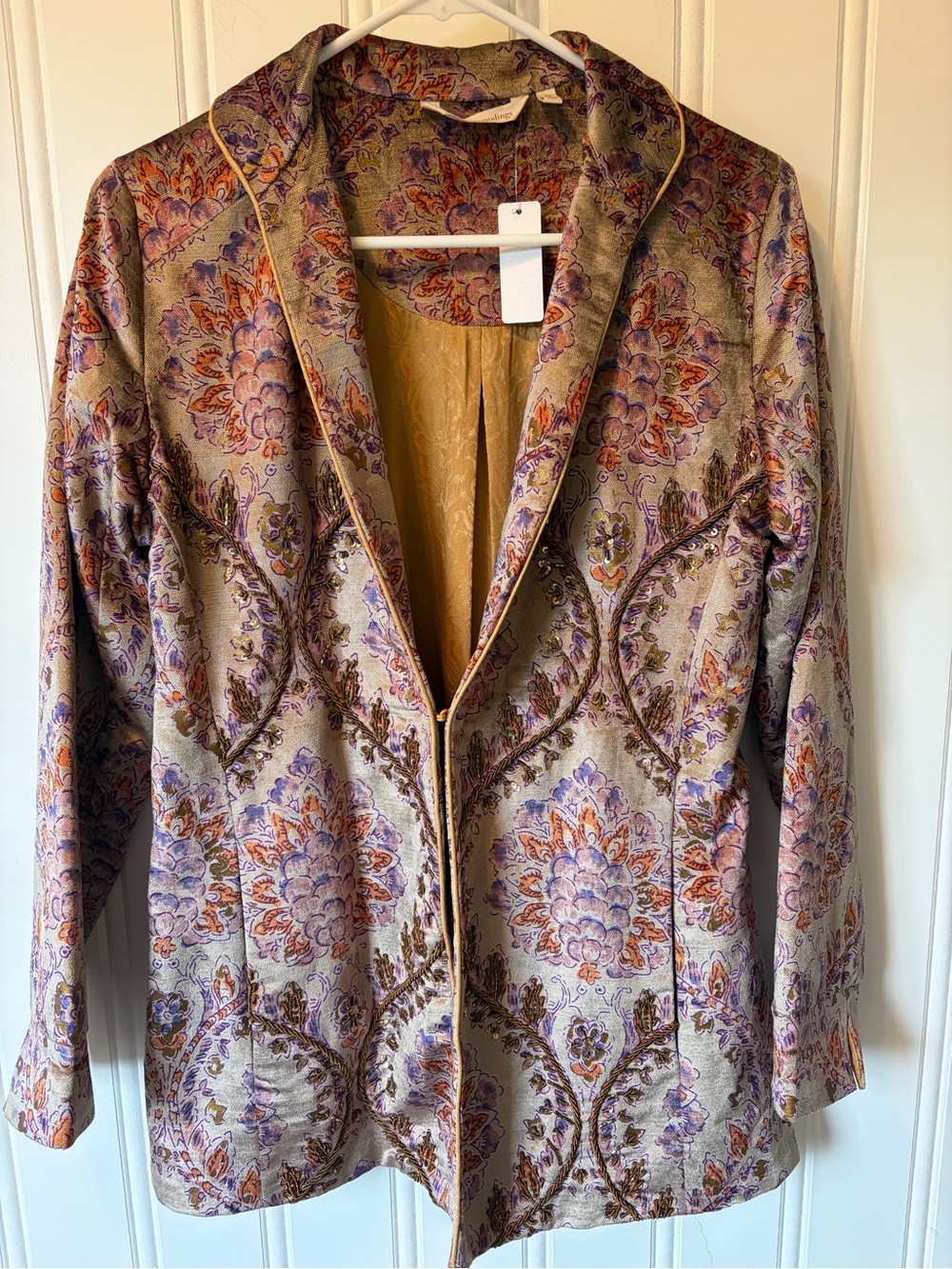 NWT Soft Surroundings Velvet Floral Blazer XS Embellished Boho Hook Front